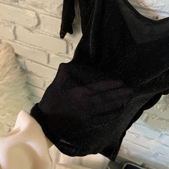 ♠️ COASTAL COWGIRL ♠️ Black Glitter Puff Sleeve | Long Sleeve | Sweetheart Neck - Picture 4 of 5